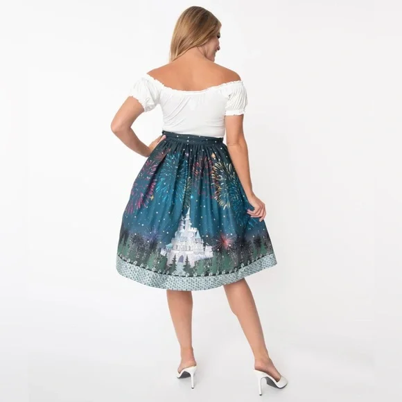 NWOT Unique Vintage Magic Fireworks Show High Waisted Swing Skirt Size Large - Picture 3 of 12